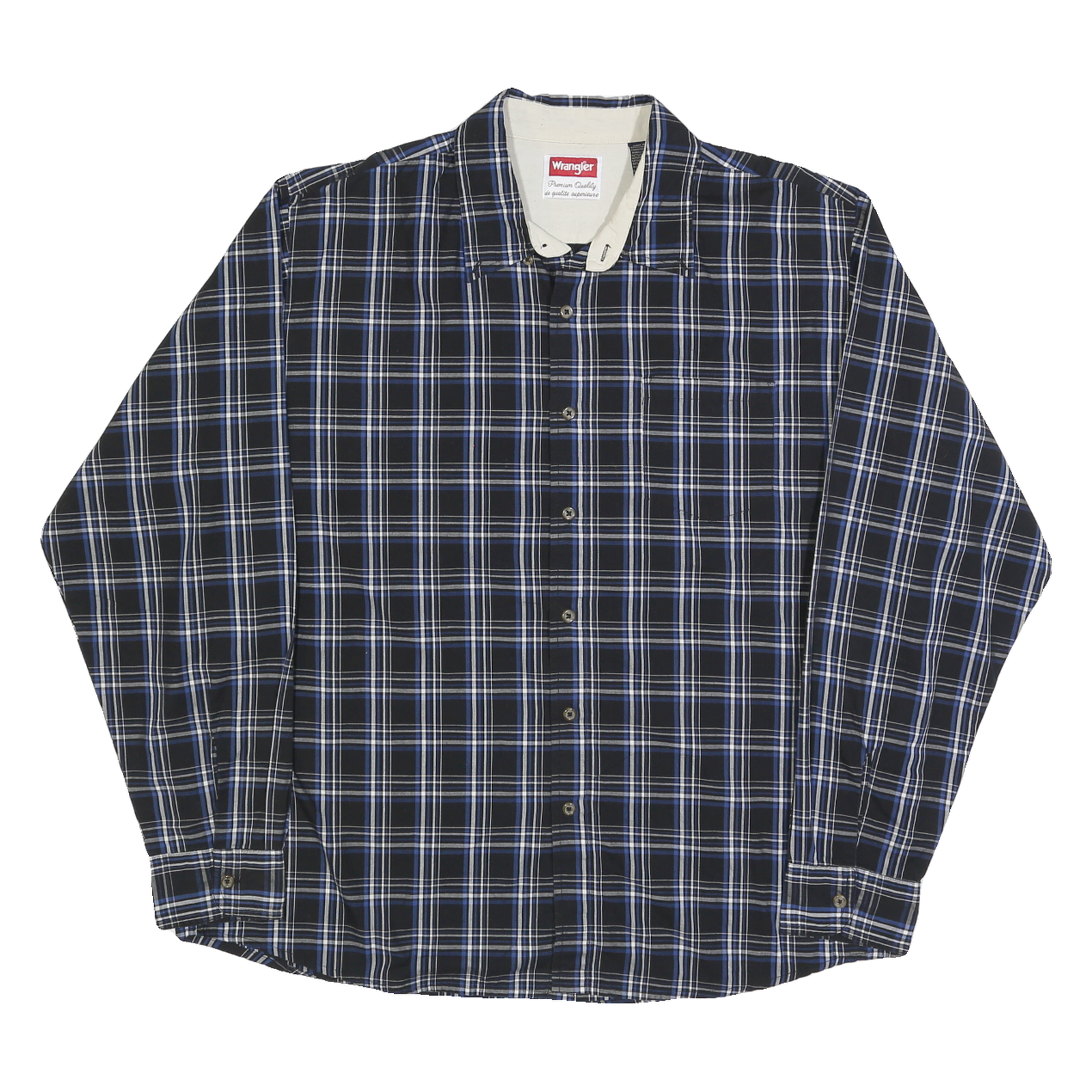 WRANGLER Mens Blue & White Plaid Shirt XL Cotton Blend Comfortable Casual Fit