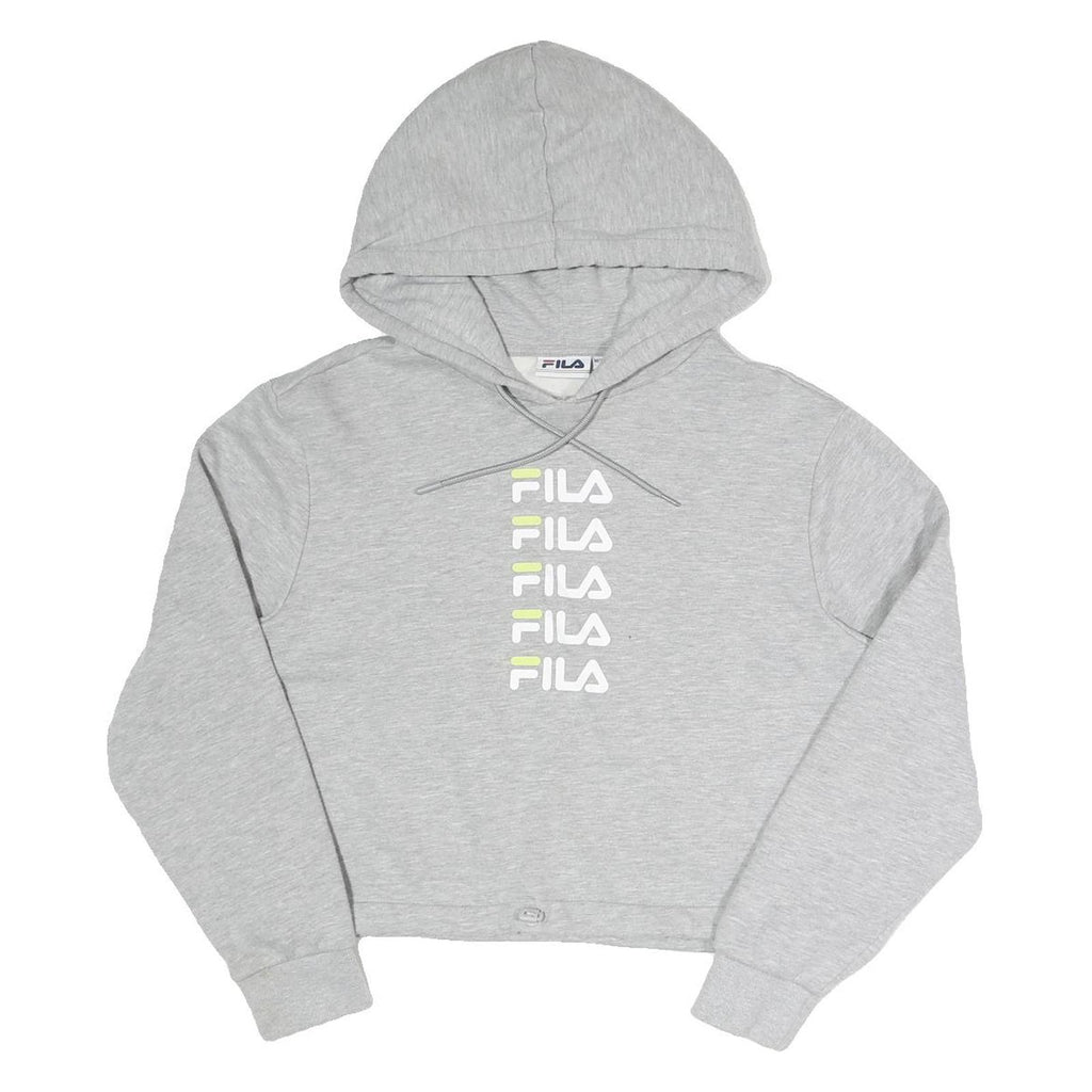 FILA Womens Grey Hoodie UK 12 Cotton Blend Pullover Casual Sportswear