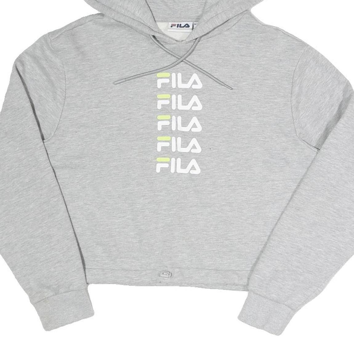 FILA Womens Grey Hoodie UK 12 Cotton Blend Pullover Casual Sportswear