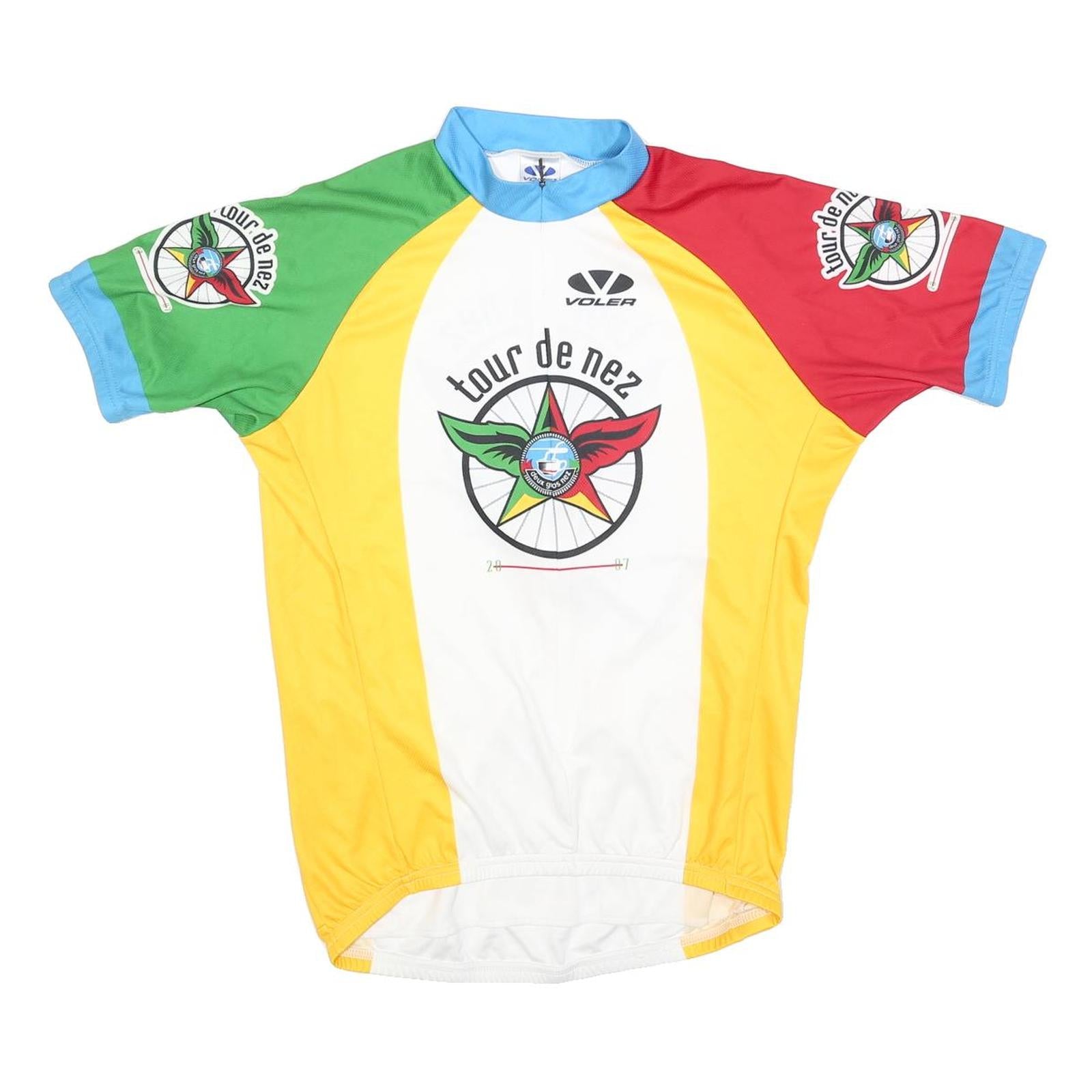 VOLER Mens White Yellow Red & Green Tour De Nez Graphic Cycling T-Shirt L Short