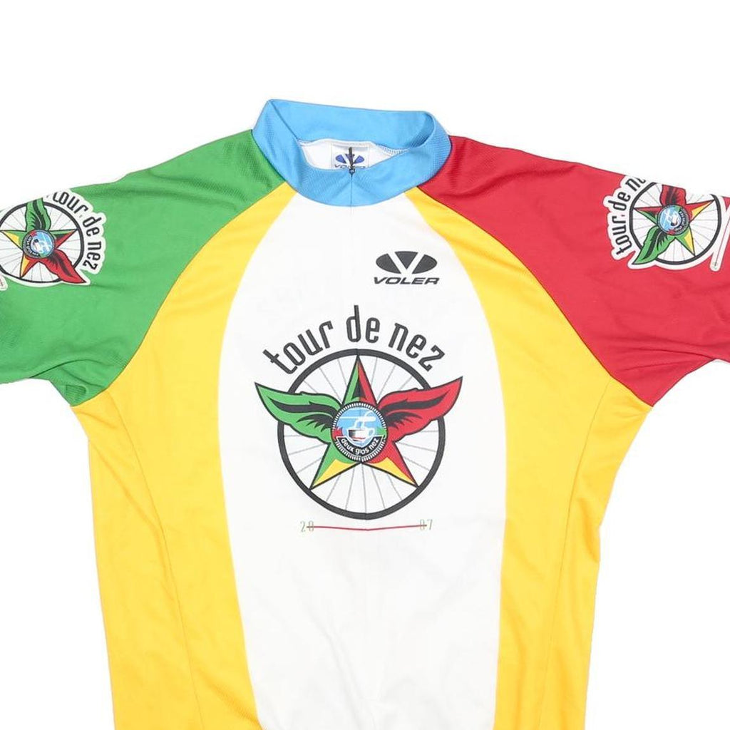 VOLER Mens White Yellow Red & Green Tour De Nez Graphic Cycling T-Shirt L Short