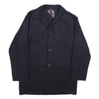 Mens Blue & Navy Wool Blend Coach Jacket M Button Plain Relaxed Fit Pockets