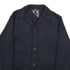 Mens Blue & Navy Wool Blend Coach Jacket M Button Plain Relaxed Fit Pockets