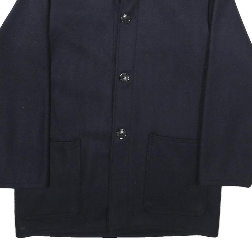 Mens Blue & Navy Wool Blend Coach Jacket M Button Plain Relaxed Fit Pockets