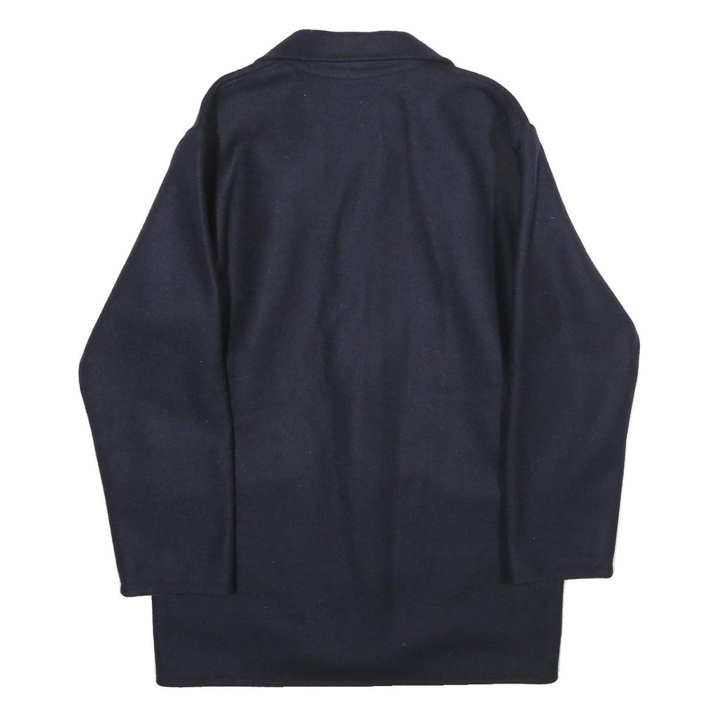 Mens Blue & Navy Wool Blend Coach Jacket M Button Plain Relaxed Fit Pockets