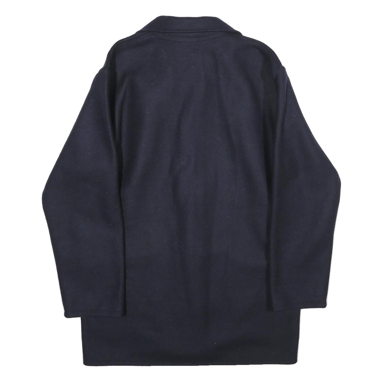 Mens Blue & Navy Wool Blend Coach Jacket M Button Plain Relaxed Fit Pockets