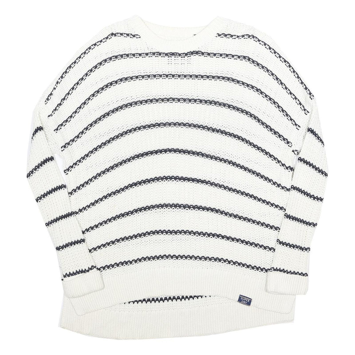 SUPERDRY Womens White & Black Patterned Cotton Jumper Crew Neck Regular UK 14