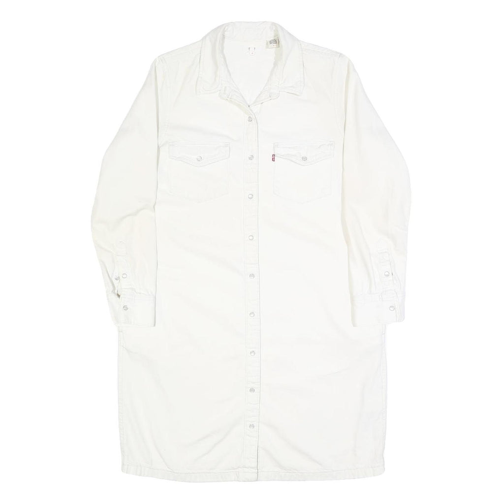 LEVI'S Womens White Cotton Blend Shirt Dress Long Sleeve Mid Knee Length M
