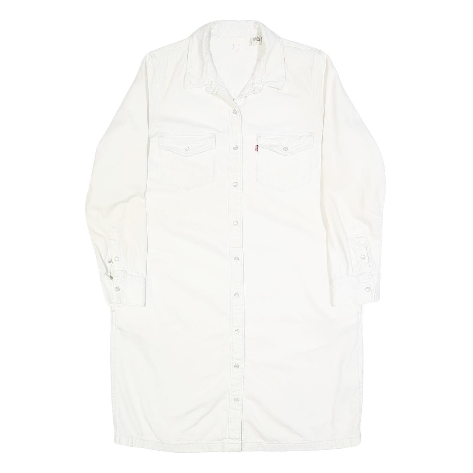 LEVI'S Womens White Cotton Blend Shirt Dress Long Sleeve Mid Knee Length M