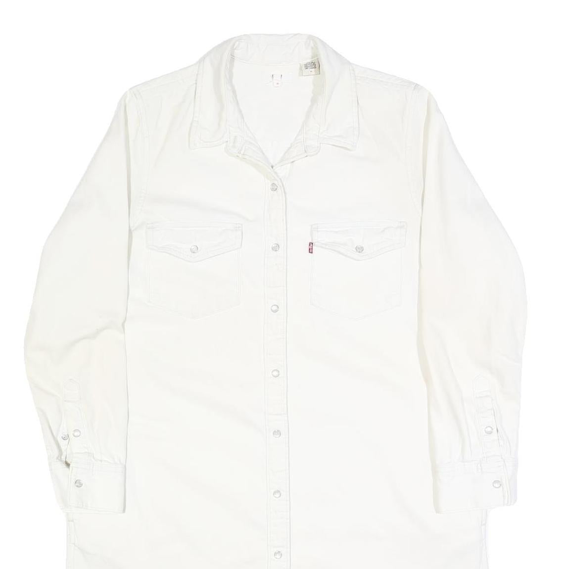 LEVI'S Womens White Cotton Blend Shirt Dress Long Sleeve Mid Knee Length M