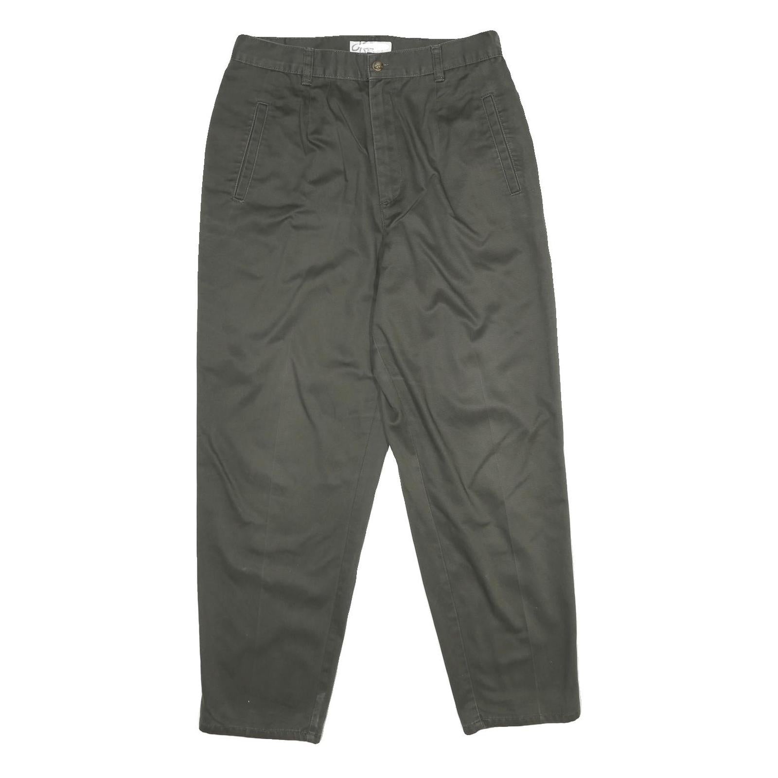 DRESSBARN Womens Cotton Classic Green Trousers W32 L28 Casual Comfortable Zip