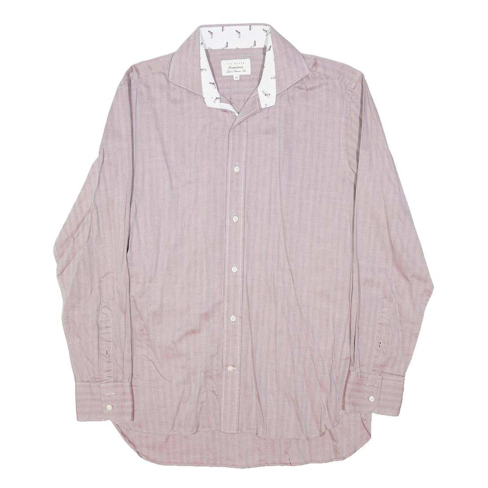 TED BAKER Mens Pink & White Cotton Blend Shirt M Casual Smart Long Sleeve