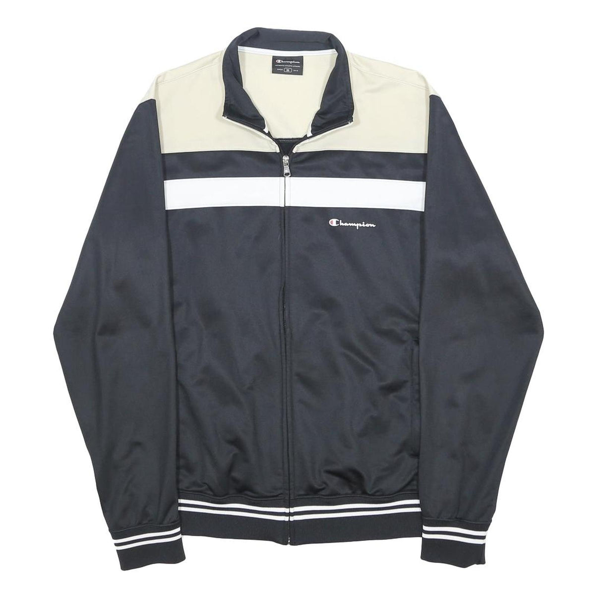 CHAMPION Mens Black & Cream Zip Jacket M Polyester Track Jacket Sportswear