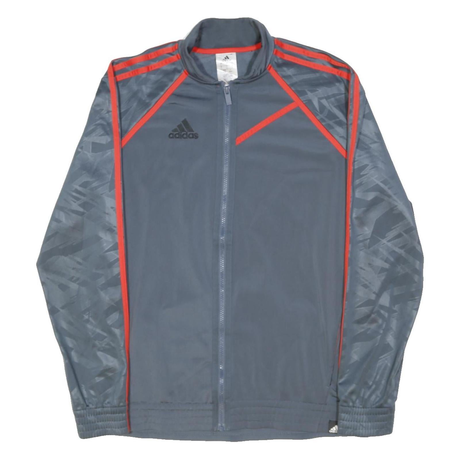 ADIDAS Mens Grey & Red Sports Zip Jacket L Polyester Blend Athletic Track Jacket