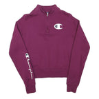 CHAMPION Womens Purple 1/4 Zip S Sweatshirt Logo Sleeve Zip Pullover