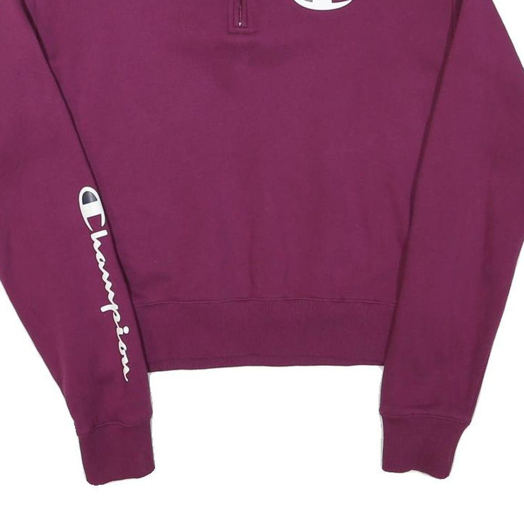 CHAMPION Womens Purple 1/4 Zip S Sweatshirt Logo Sleeve Zip Pullover