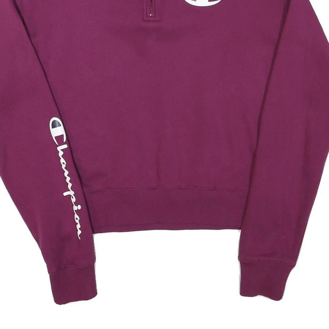 CHAMPION Womens Purple 1/4 Zip S Sweatshirt Logo Sleeve Zip Pullover