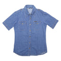 KANTUCKY Womens Blue Denim Shirt L Button Pocket Casual Short Sleeve