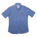 KANTUCKY Womens Blue Denim Shirt L Button Pocket Casual Short Sleeve