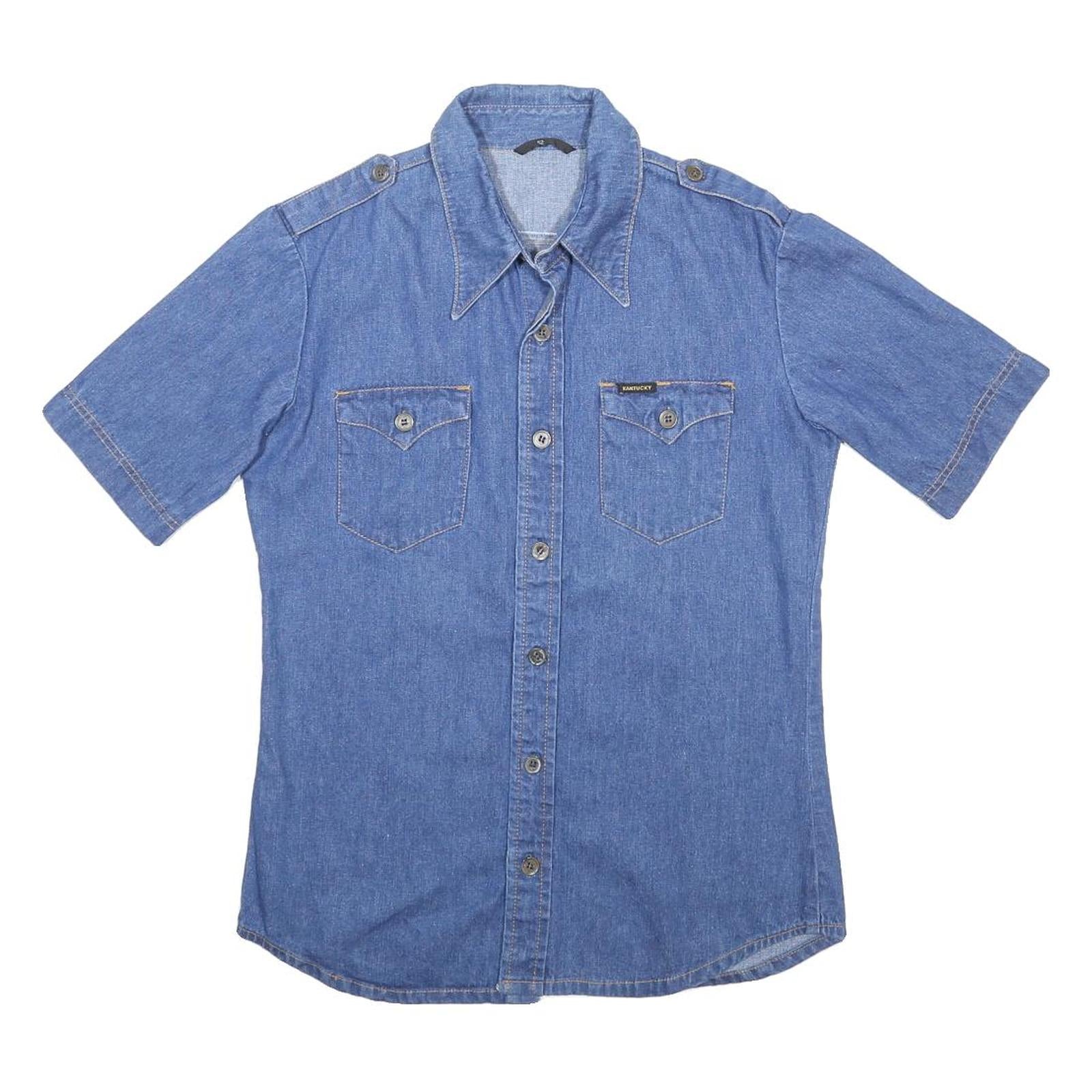 KANTUCKY Womens Blue Denim Shirt L Button Pocket Casual Short Sleeve