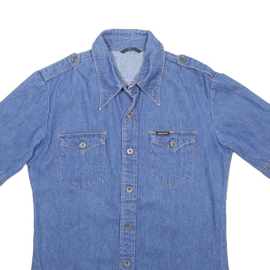 KANTUCKY Womens Blue Denim Shirt L Button Pocket Casual Short Sleeve