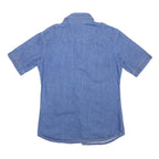 KANTUCKY Womens Blue Denim Shirt L Button Pocket Casual Short Sleeve