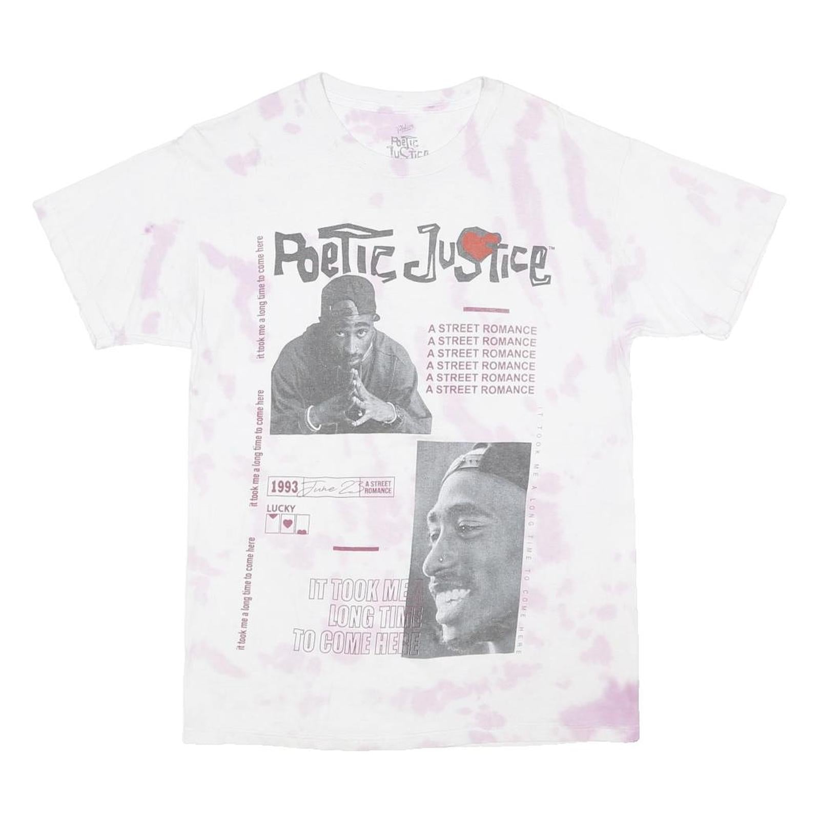 POETIC JUSTICE Mens White & Pink Graphic T-Shirt S Short Sleeve Crew Neck