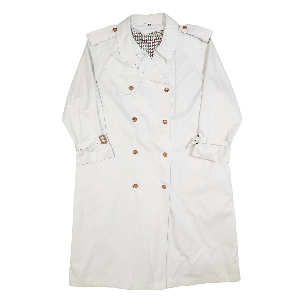 Womens White Cotton Button Jacket L Plain Classic Long Sleeve Casual Outerwear