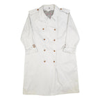Womens White Cotton Button Jacket L Plain Classic Long Sleeve Casual Outerwear
