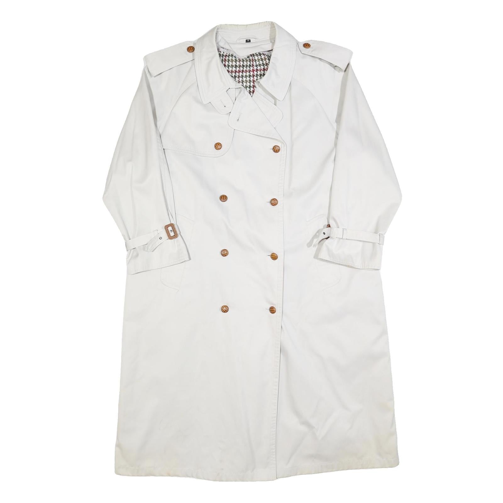 Womens White Cotton Button Jacket L Plain Classic Long Sleeve Casual Outerwear