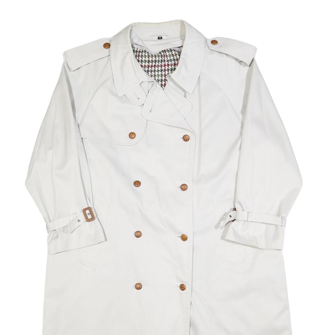 Womens White Cotton Button Jacket L Plain Classic Long Sleeve Casual Outerwear