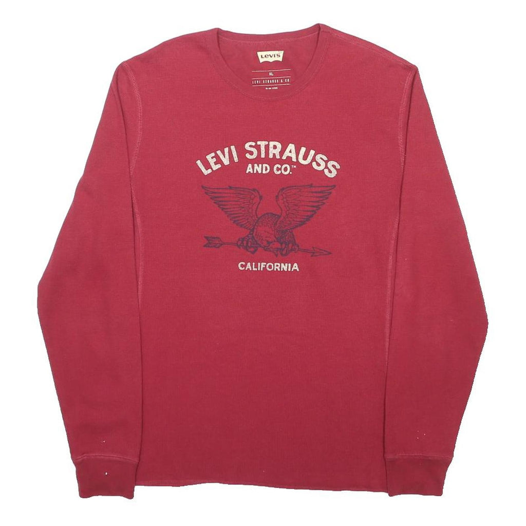 LEVI'S Mens Red Long Sleeve Crew Neck Graphic T-Shirt XL Cotton Blend