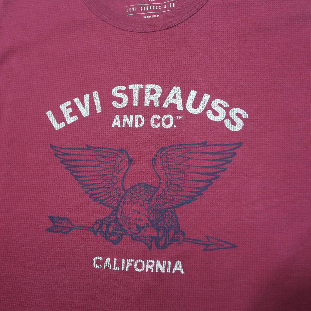 LEVI'S Mens Red Long Sleeve Crew Neck Graphic T-Shirt XL Cotton Blend