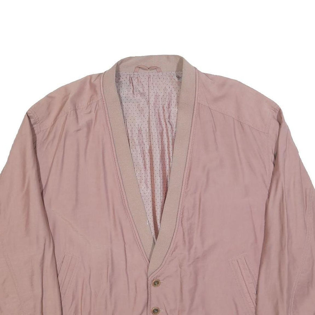 Mens Pink Button Jacket L Polyester Blend Plain Casual Lightweight