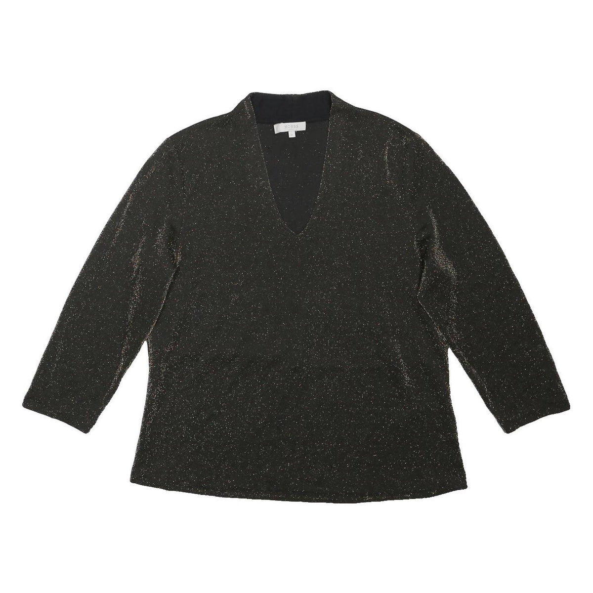 HOBBS LONDON Womens Black Glitter V-Neck Long Sleeve Top XL Evening Sparkle