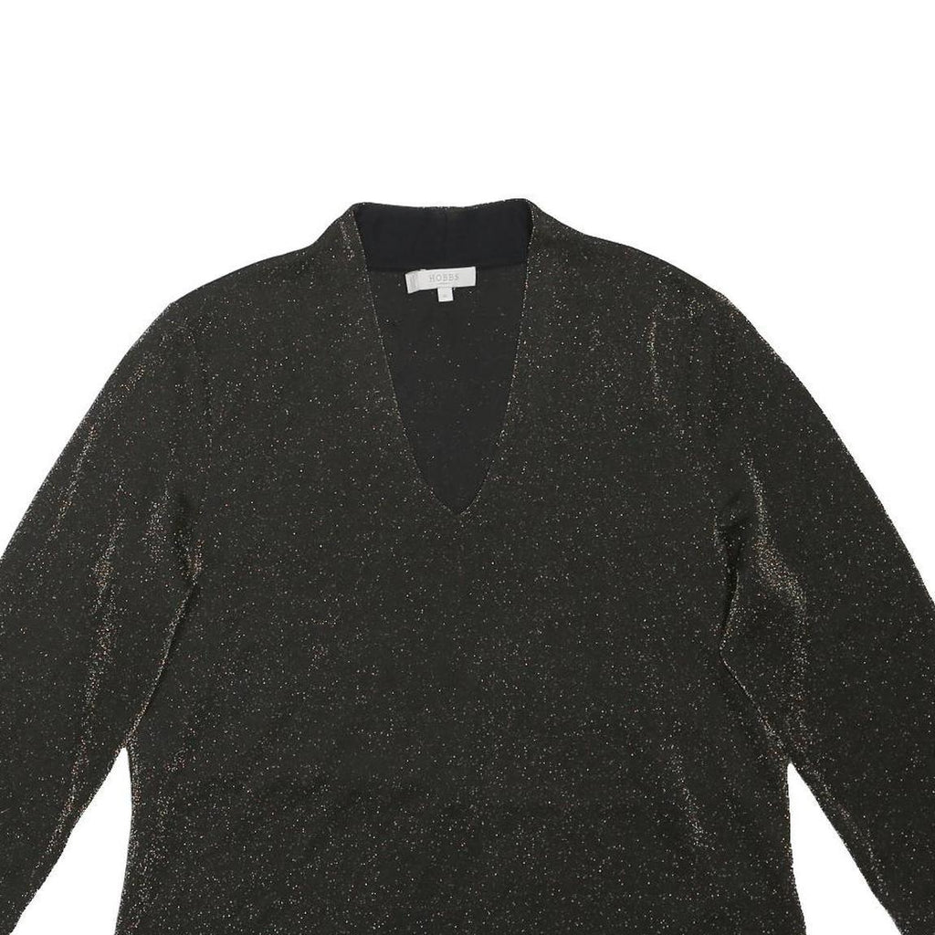 HOBBS LONDON Womens Black Glitter V-Neck Long Sleeve Top XL Evening Sparkle