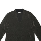HOBBS LONDON Womens Black Glitter V-Neck Long Sleeve Top XL Evening Sparkle