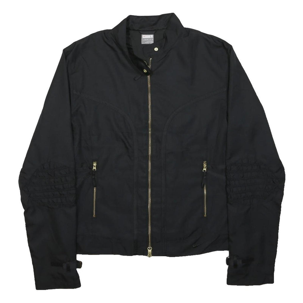NIKE Womens Black Jacket L Polyester Zip Up Plain Lightweight Casual