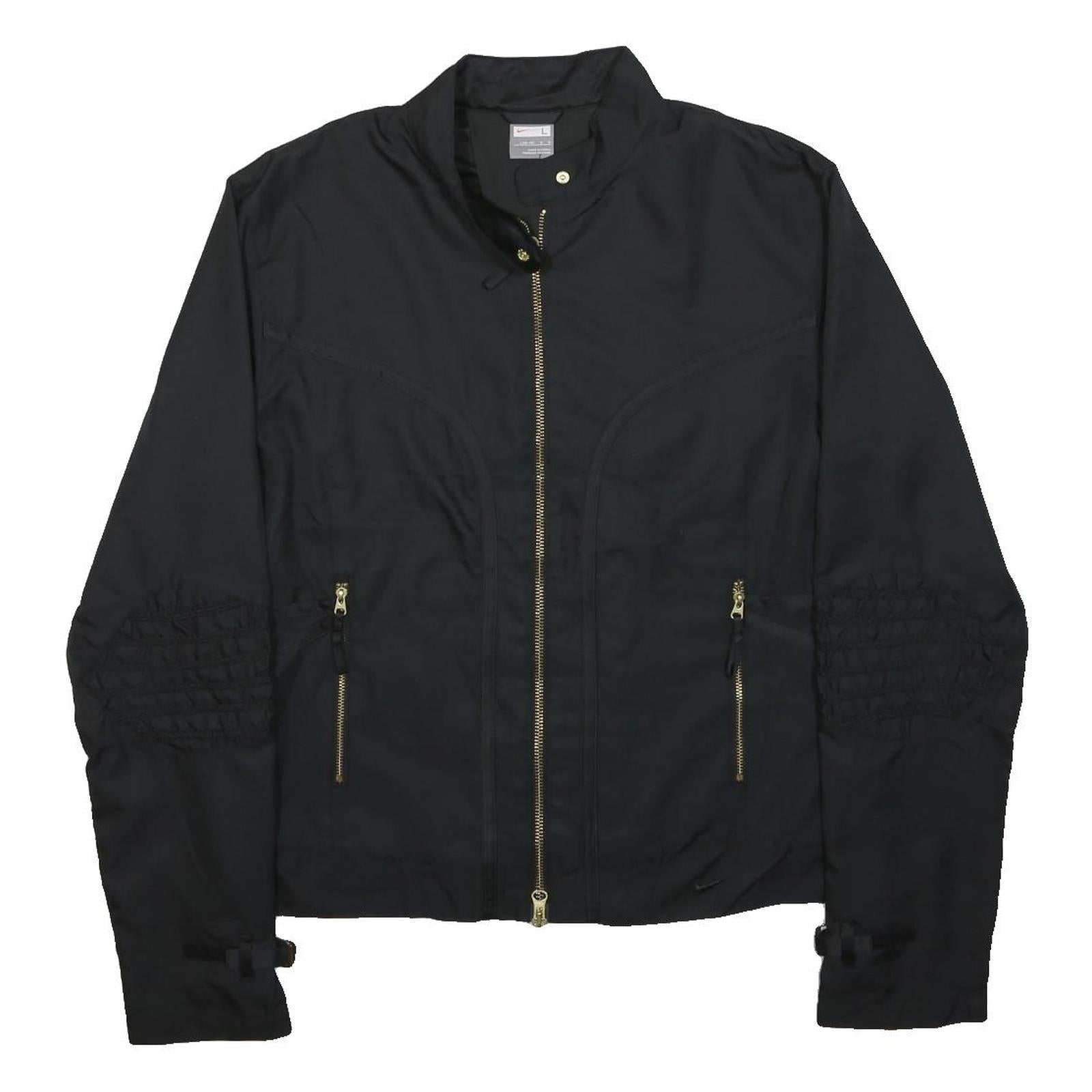 NIKE Womens Black Jacket L Polyester Zip Up Plain Lightweight Casual