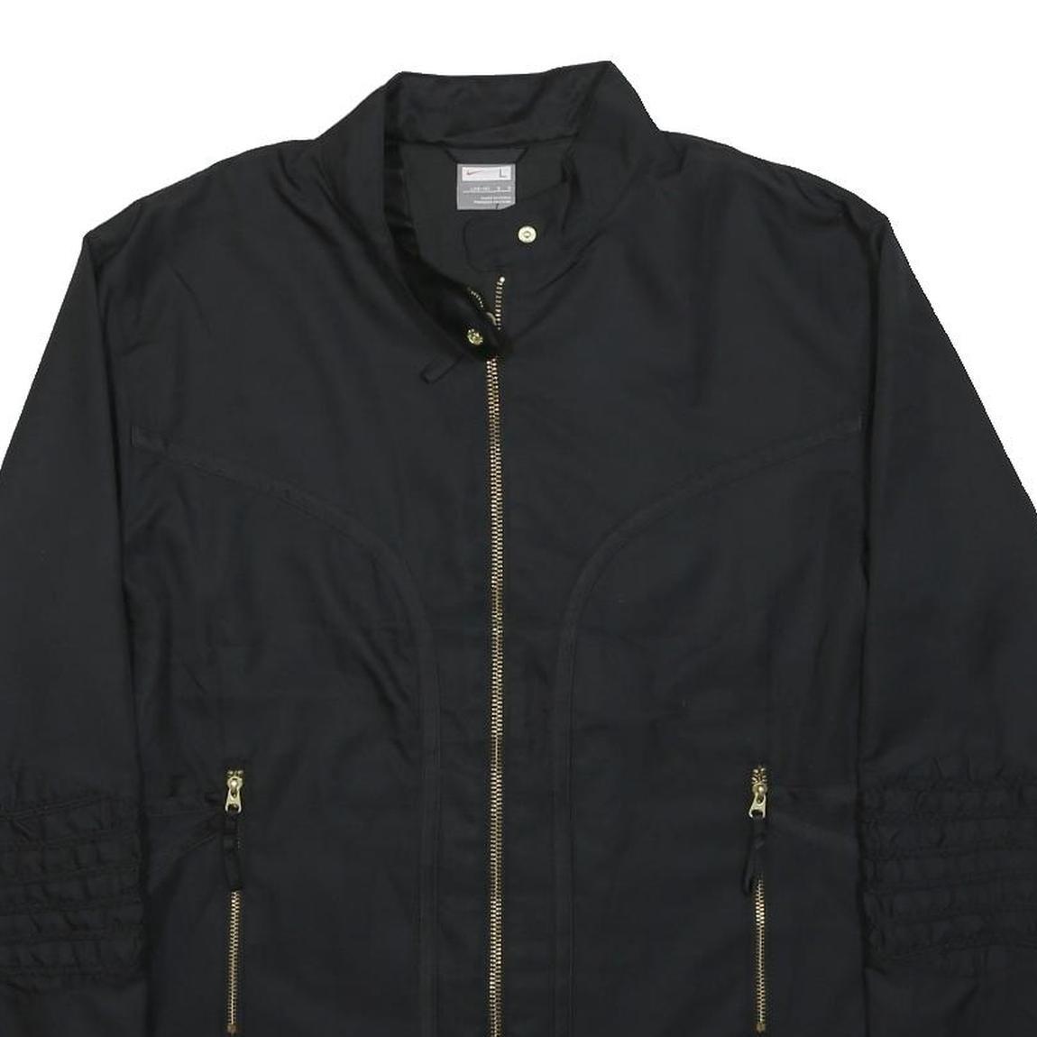 NIKE Womens Black Jacket L Polyester Zip Up Plain Lightweight Casual
