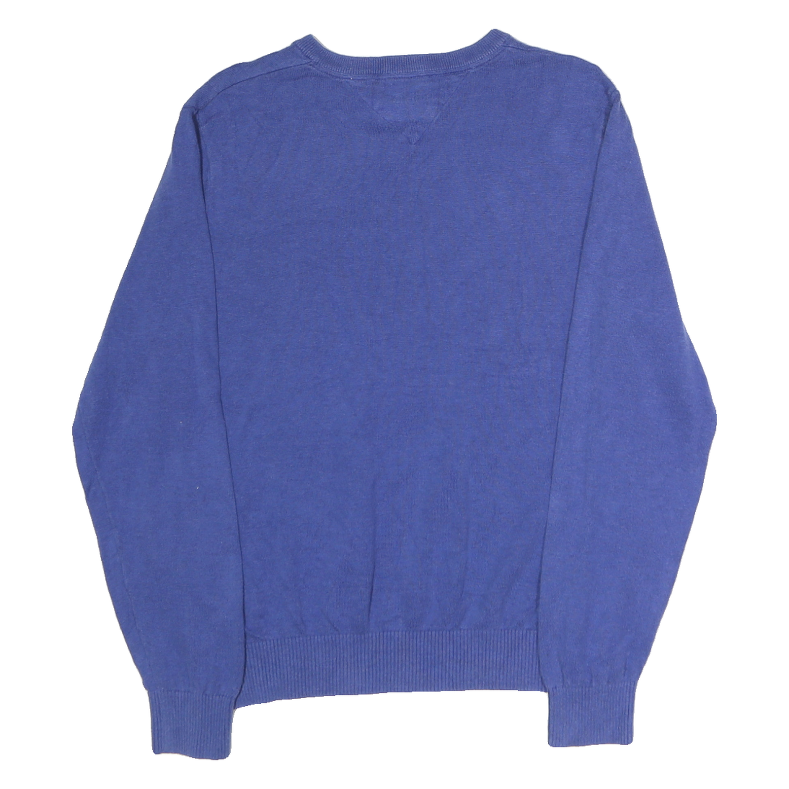 TOMMY HILFIGER Mens Blue Plain V-Neck Basic Knit Jumper M Cotton Casual Wear