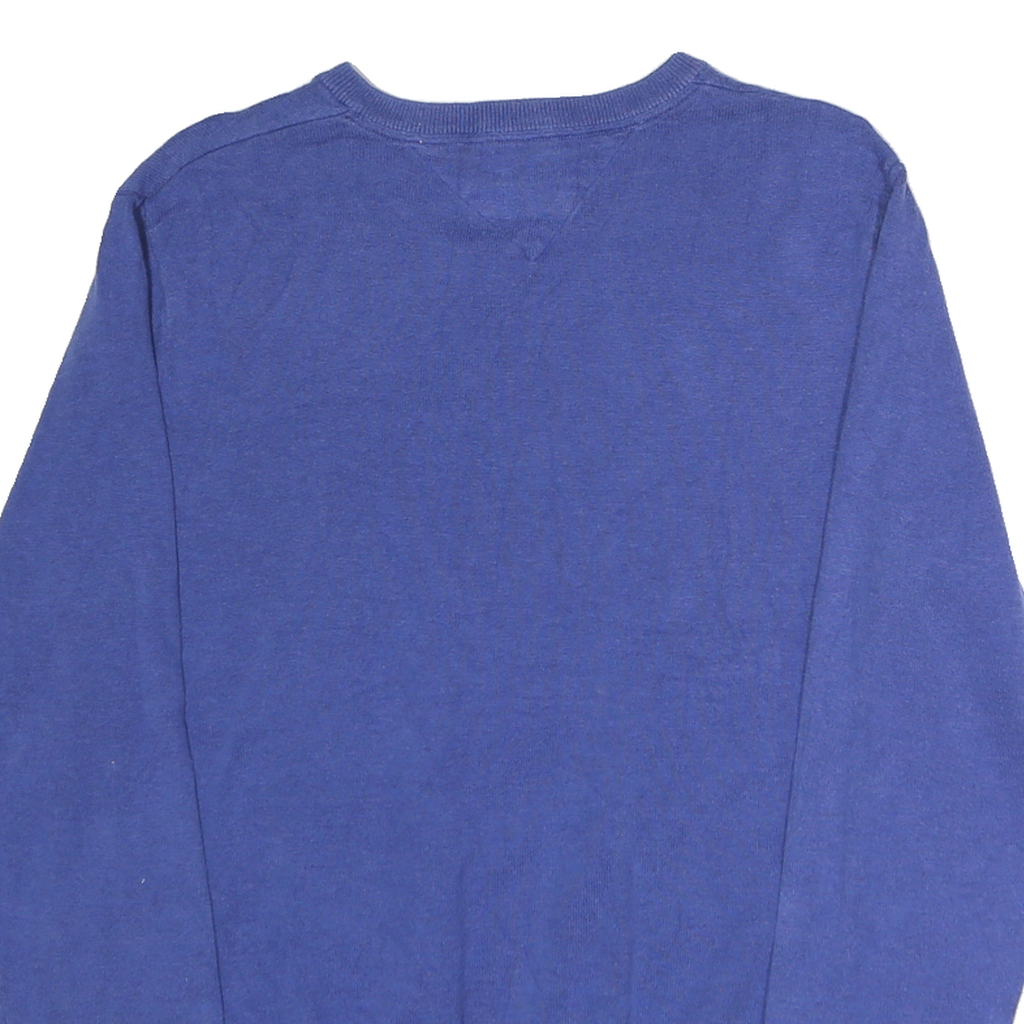 TOMMY HILFIGER Mens Blue Plain V-Neck Basic Knit Jumper M Cotton Casual Wear