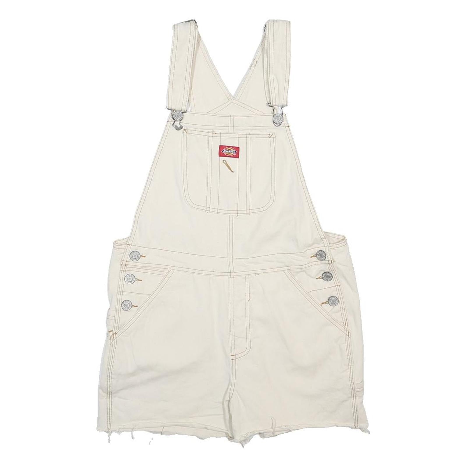 DICKIES Womens Cream Cotton Blend Dungarees Regular Fit Short Length M W34 L3