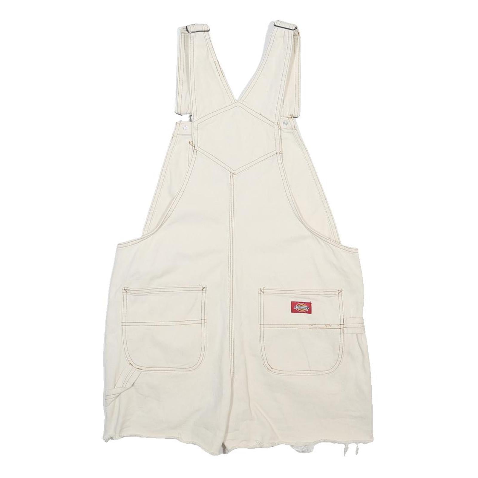 DICKIES Womens Cream Cotton Blend Dungarees Regular Fit Short Length M W34 L3
