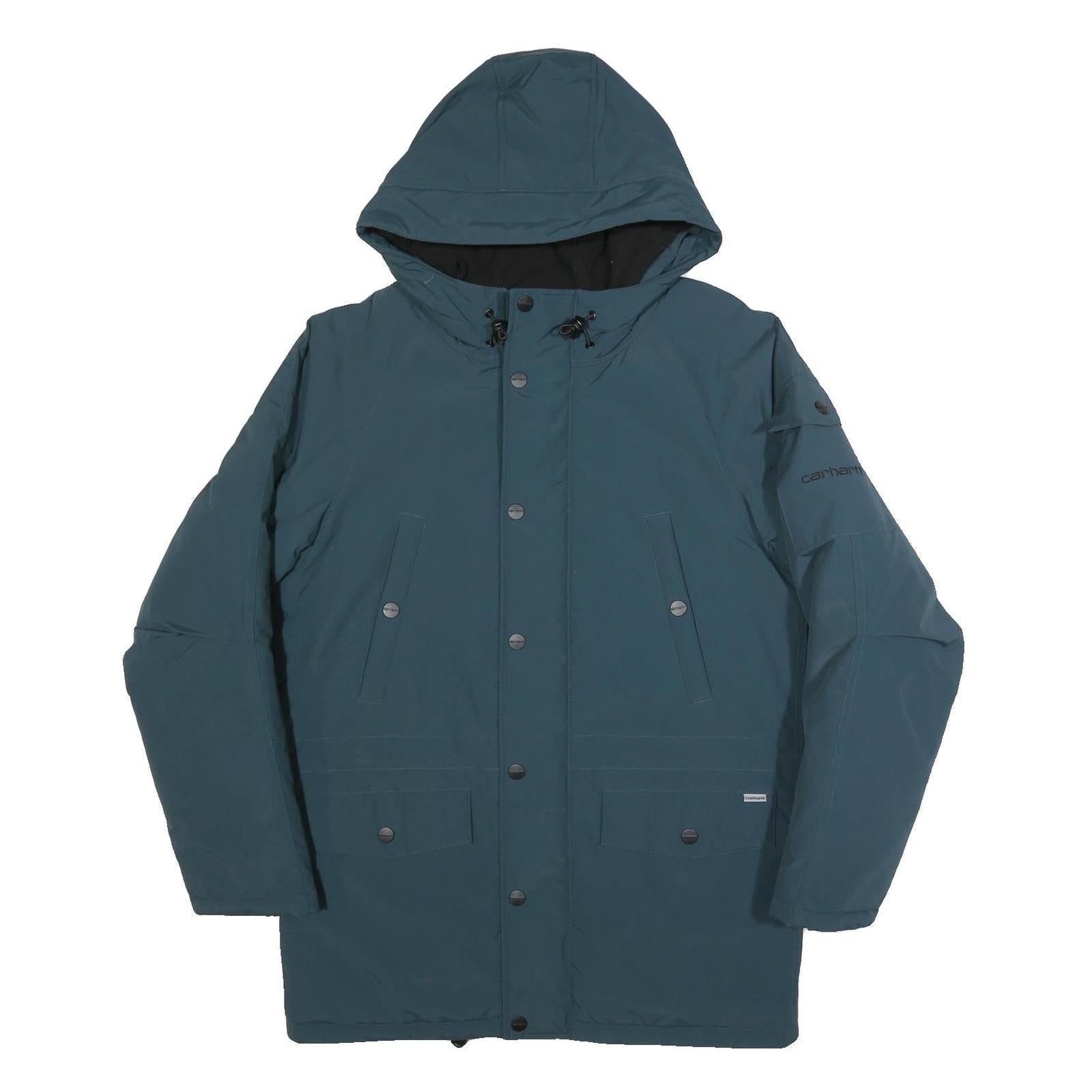 CARHARTT WIP Mens Blue Nylon Hooded Jacket S Zip Workwear Outerwear