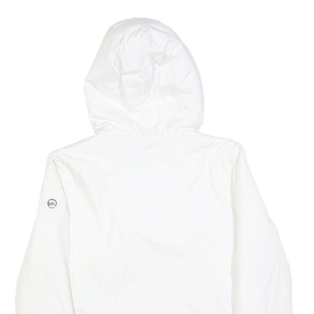 MICHAEL KORS Womens White Hooded Jacket L Polyester Blend Zip Plain Lightweight