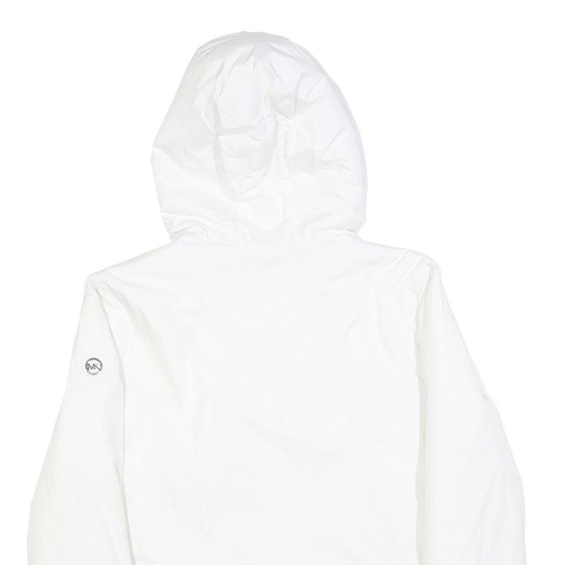 MICHAEL KORS Womens White Hooded Jacket L Polyester Blend Zip Plain Lightweight