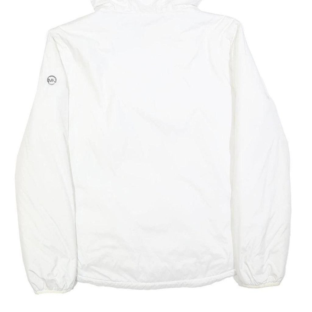 MICHAEL KORS Womens White Hooded Jacket L Polyester Blend Zip Plain Lightweight