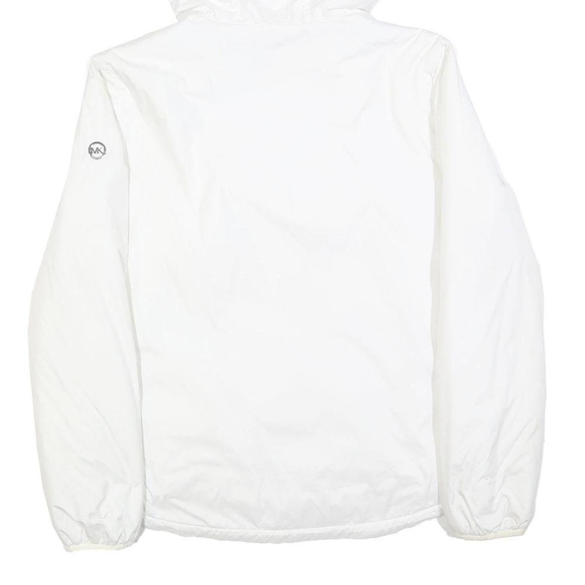 MICHAEL KORS Womens White Hooded Jacket L Polyester Blend Zip Plain Lightweight