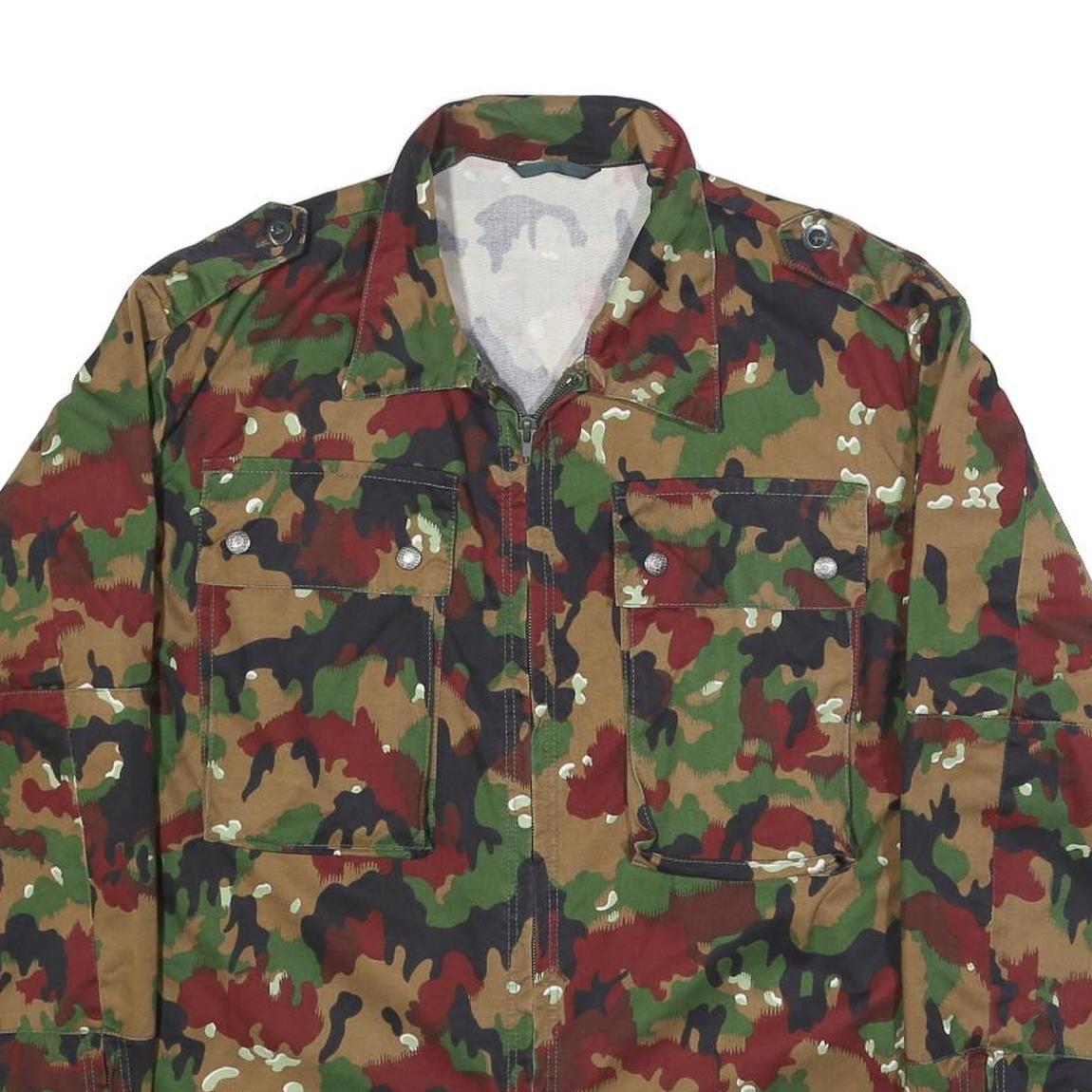 Mens Green Brown Camouflage Zip Cotton Blend Jacket M Military Style Casual